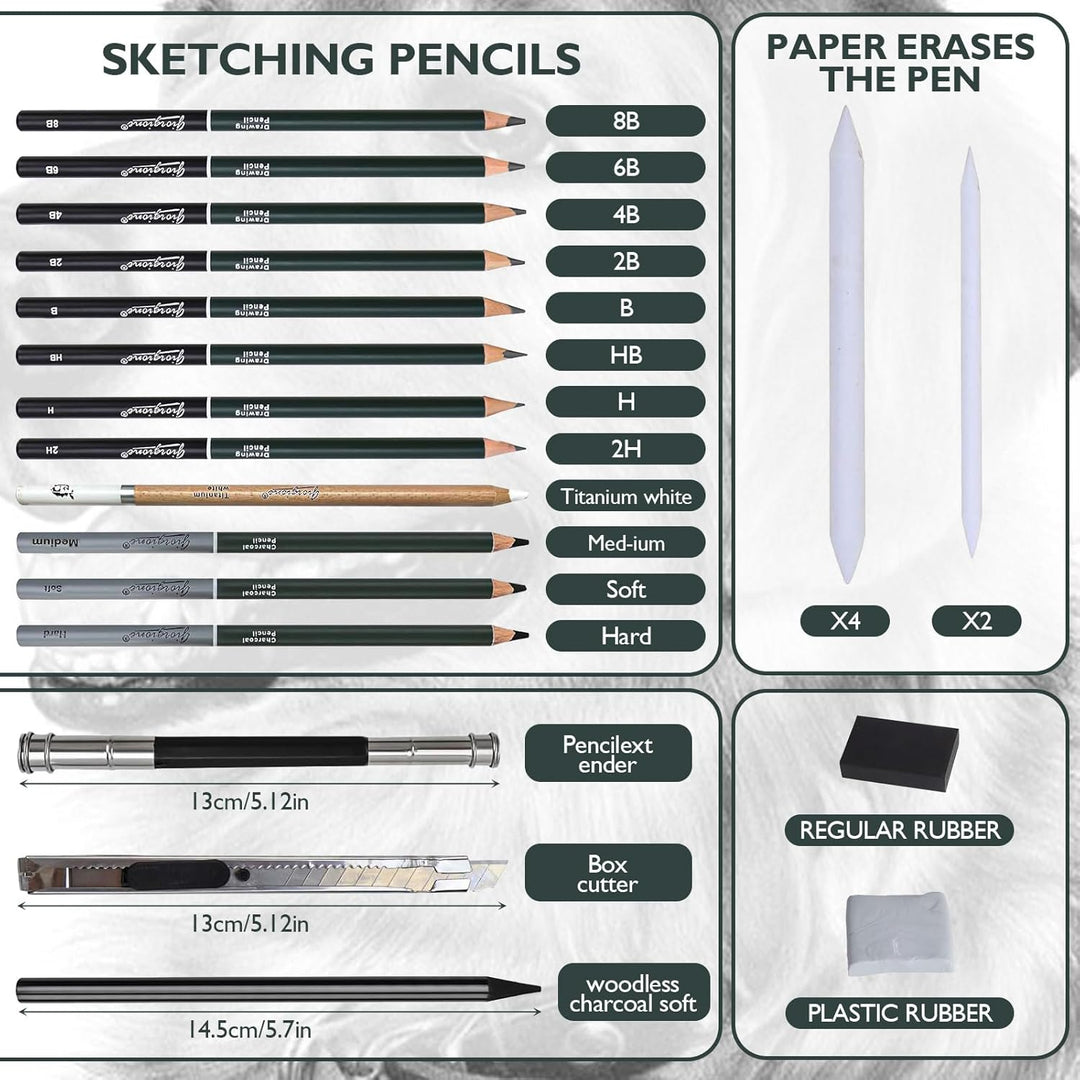 19 Stück Skizzen Zeichen Bleistift Set, Ideal zum Schattieren für Zeichnen Skizzieren Anfänger und K