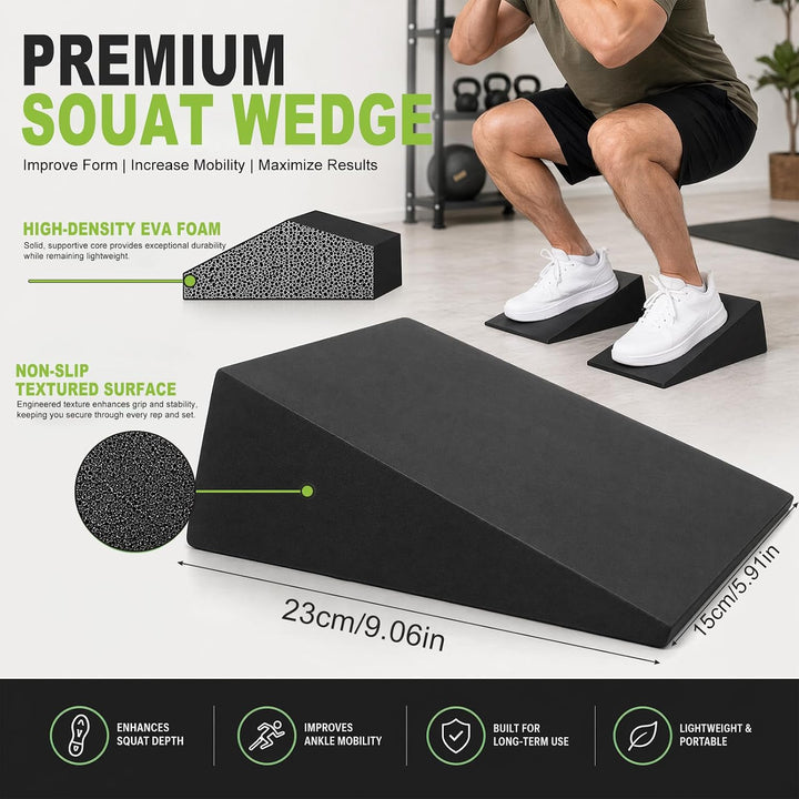 Wadendehner 2er Set, Squat Wedge Wadenstrecker, Slant Board Mobilisationskeil, mit 5 Fitnessbänder,