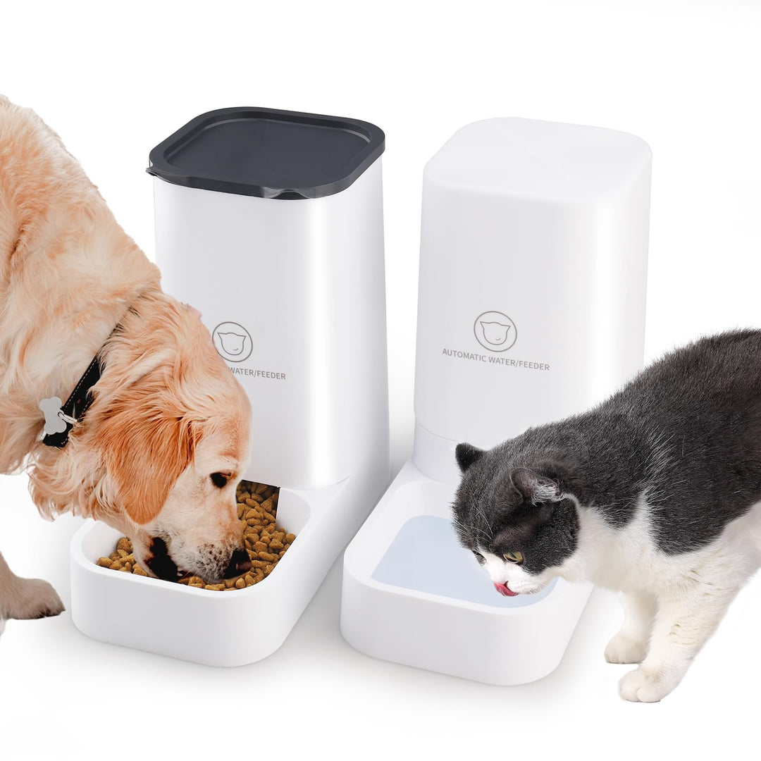 Pfloge® Automatischer Futterspender Katze, 2.1kg Futterautomat Katze und 3.8L Wasserspender Hund, Oh