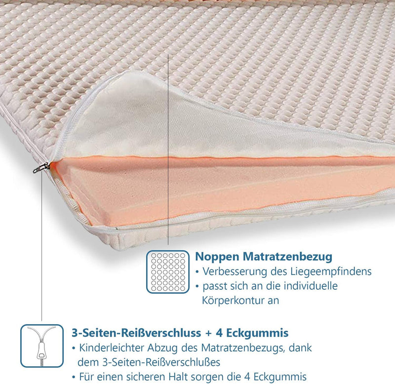 PROCAVE Gelschaum Matratzen-Topper 60x120 cm mit Noppen-Doppeltuch-Matratzenbezug, mit Gel Schaum-Ke