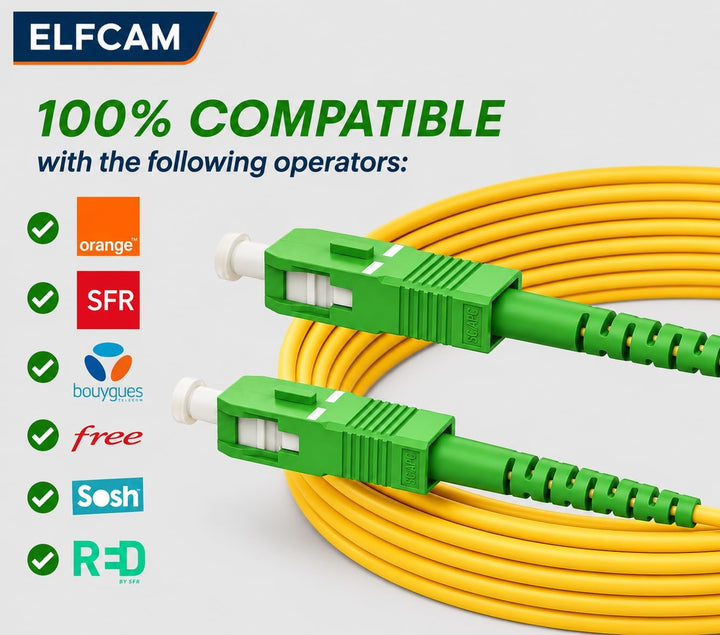 Elfcam® - 100m Glasfaserkabel SC/APC auf SC/APC Simplex Singlemode 9/125, Kompatibel mit Glasfaser b