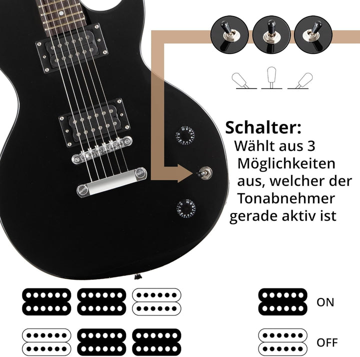 Rocktile LP-100 BL E-Gitarre (Korpus: Linde, Palisander Griffbrett, Finish: Schwarz High Gloss) Schw