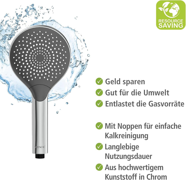 WENKO Wasserspar Duschkopf Watersaving, wassersparende Universal-Handbrause, Duschbrause mit nachhal