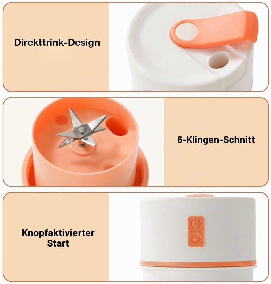 Tragbarer Mixer Becher, Personal Blender, 480ml USB-C Klein Mixer mit 6 Klingen Surround Blade für Z