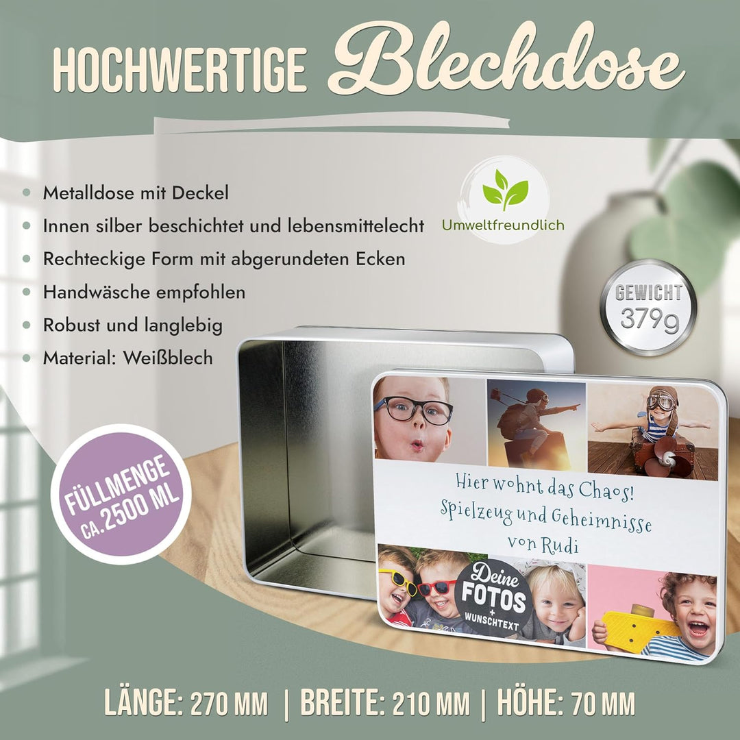 Print Royal PR Geschenkdose selbst gestalten mit 6 Fotos & 3 Zeilen Text - Blechdose bedrucken, Pers