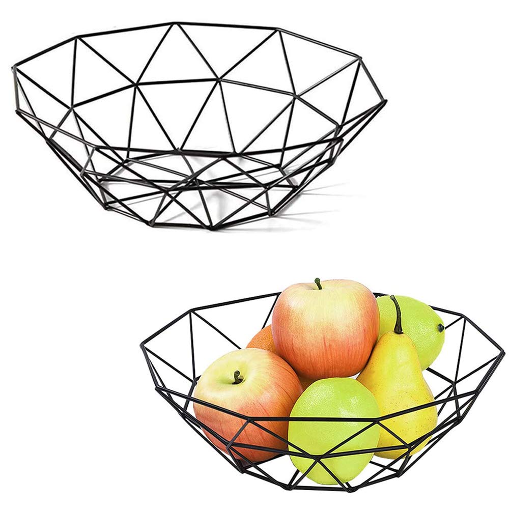 2 Stück Obstkorb Aus Metalldraht, Schwarz Openwork Metall Obstschale für Obst, Gemüse, Brot, Küchen