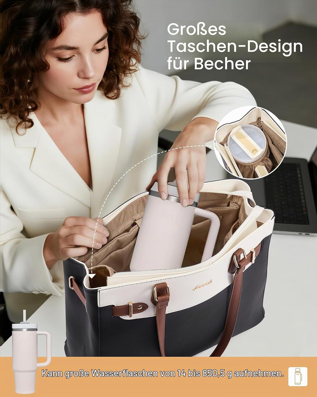 LOVEVOOK Handtasche Damen Mittelgross, 15,6" Shopper Tasche Arbeitstasche Elegant Laptoptasche Gross