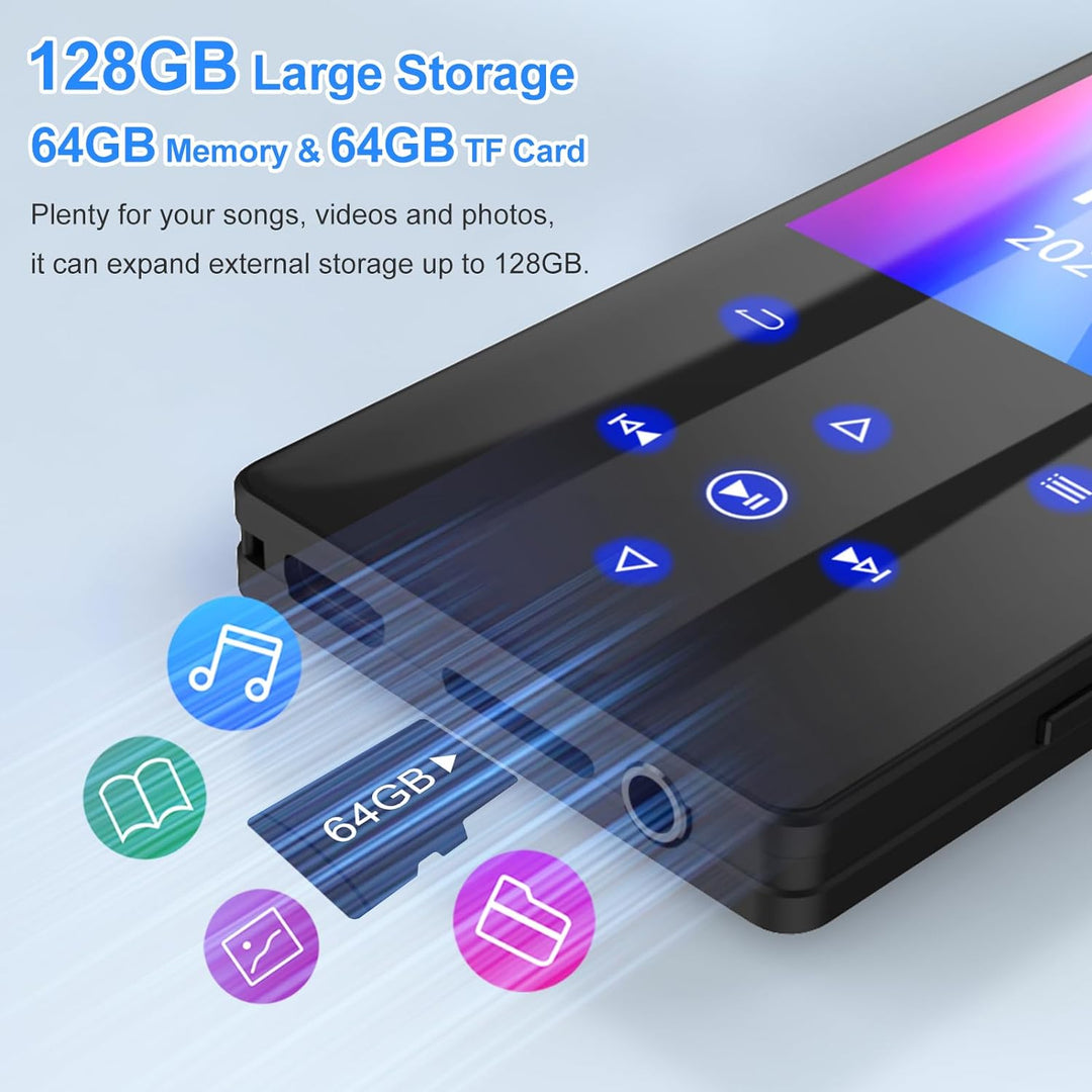 Gueray 128GB MP3-Player mit Bluetooth 5.0 Tragbarer MP3 Player Digitaler Musikspieler mit HiFi-Sound