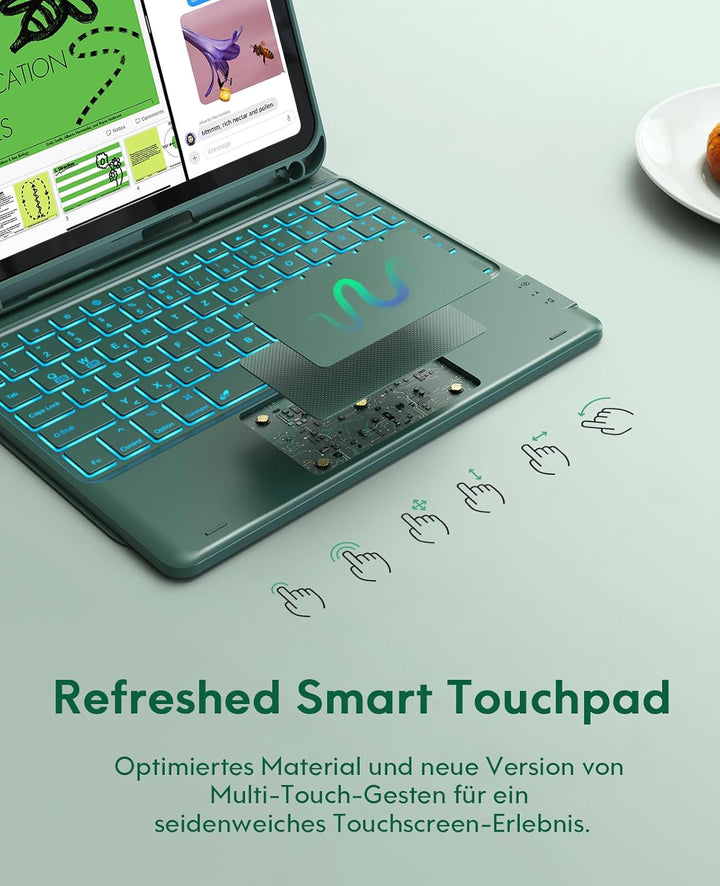 CHESONA Hülle mit Tastatur für iPad 10 Generation/11 Generation A16 2025, 7 Farben Beleuchtung, Mult
