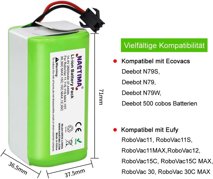 NASTIMA 14.4V 2600mAh Ersatz Akku für Ecovacs Deebot N79S N79 DN622 Li-Ion Akku Kompatibel mit Tesvo