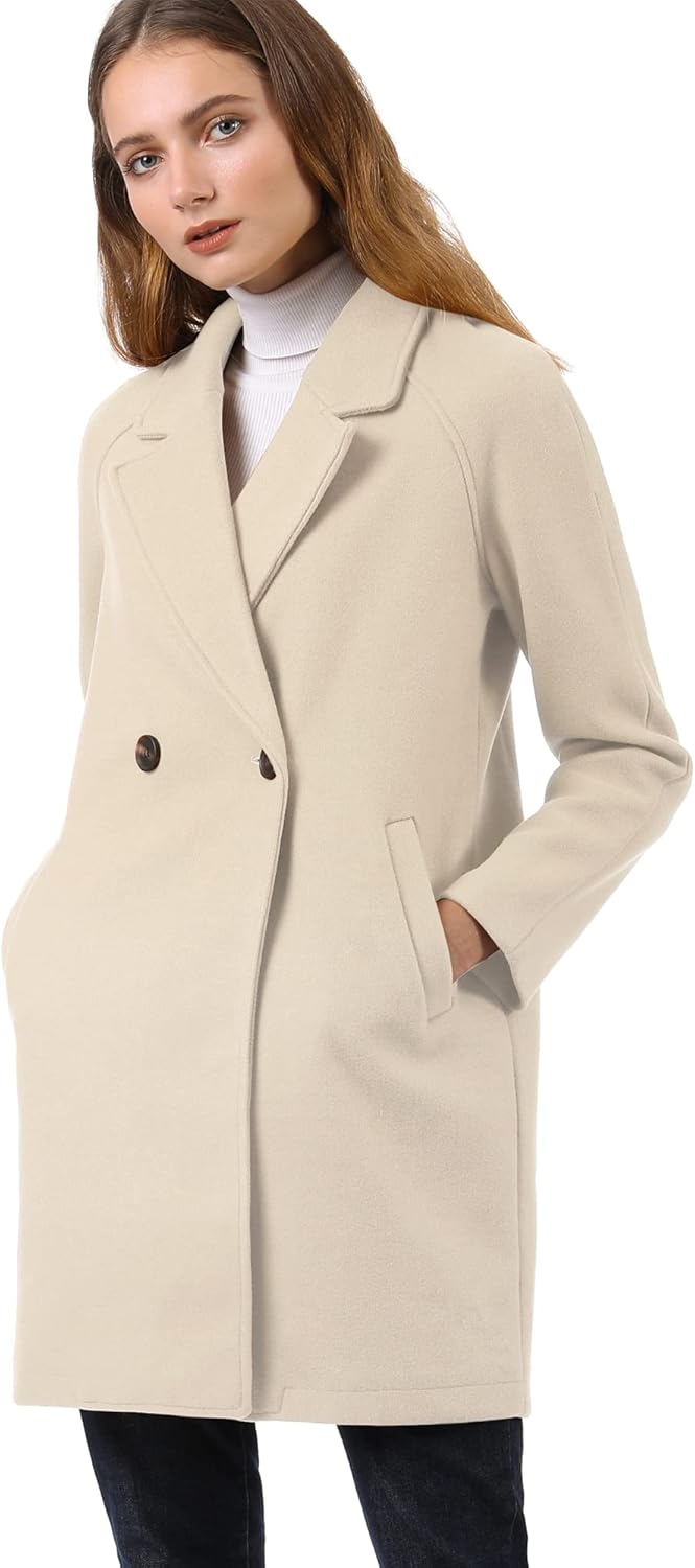 Allegra K Damen Langarm Umlegekragen Zweireiher Raglan Trenchcoat Mantel 42 Cremeweiss, 42 Cremeweis