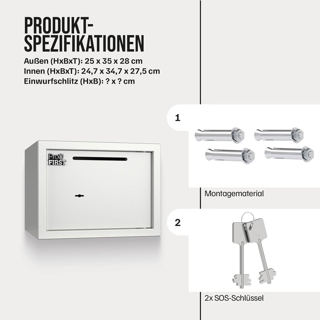 Profirst Möbeltresor Guardian 3 Einwurfschlitz Stahl Doppelbartschloss 2 Schlüssel herausnehmbarer F