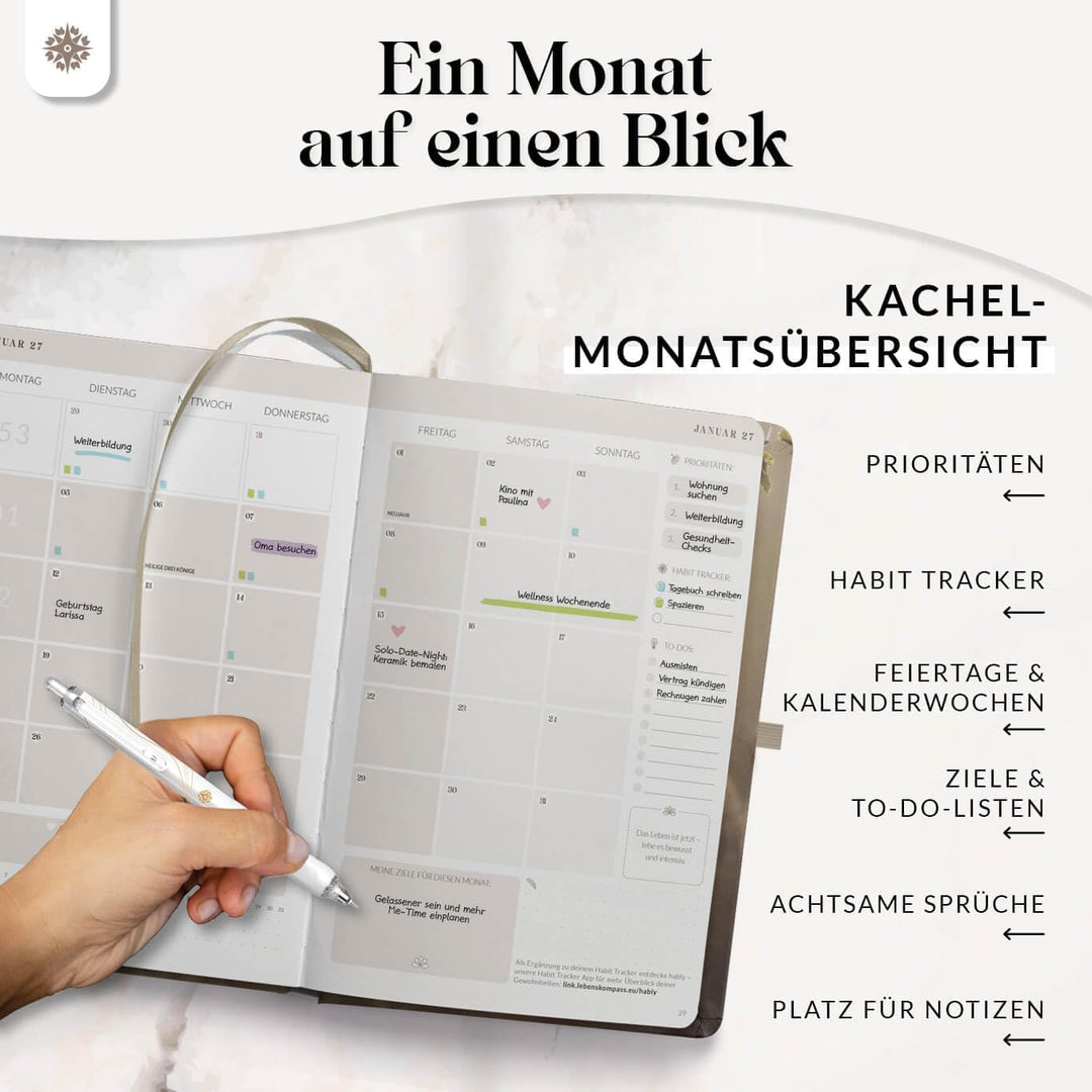 Lebenskompass® "LICHTUNG" Buchkalender 2027 A5 - Terminplaner Wochenplaner, Lichtung