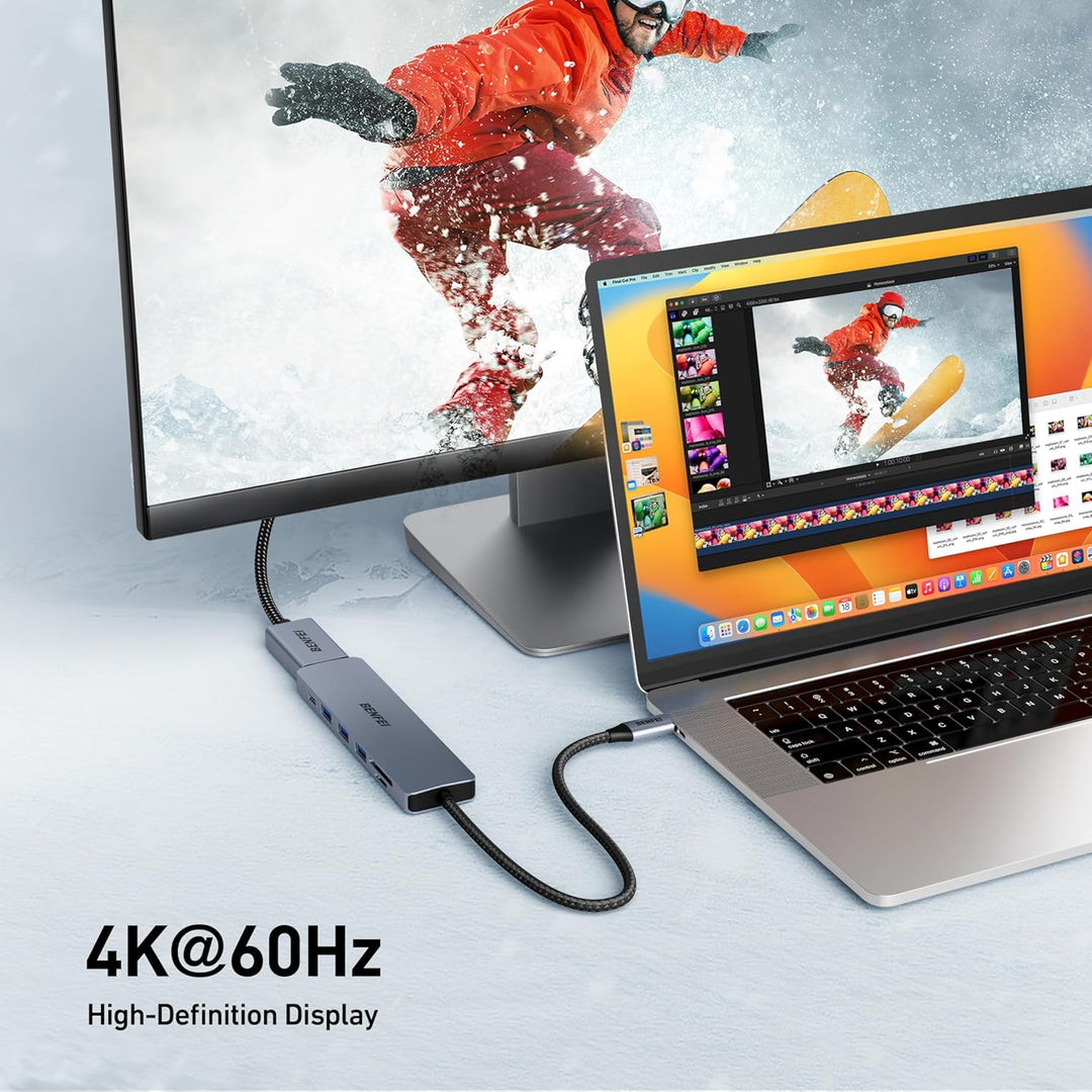 BENFEI USB C HUB 7in1,USB-C HUB Multiport Adapter mit HDMI(4K@60Hz Zertifiziert)/100W Power Delivery
