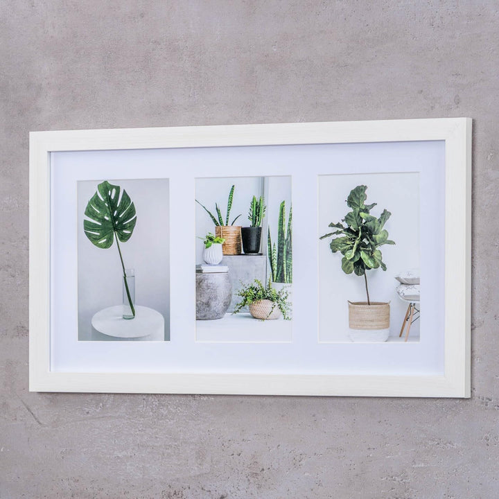 levandeo Bilderrahmen Collage 3 Fotos 10x15cm Ahorn Weiss MDF Holz Passepartout Glasscheibe Fotorahm