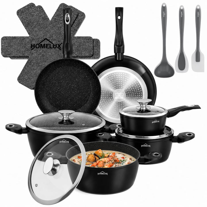 Topfset, HOMELUX 15tlg Induktions Töpfe Set | Aluminiumguss Kochtopfset, Antihaftbeschichtung Pfanne