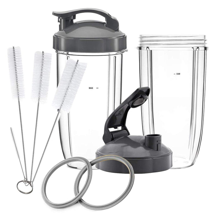 teile für NutriBullet, 2 x 0,9 l groÃŸe Tassen, 2 Klappdeckel, 2 Dichtungen und Reinigungsbürste für