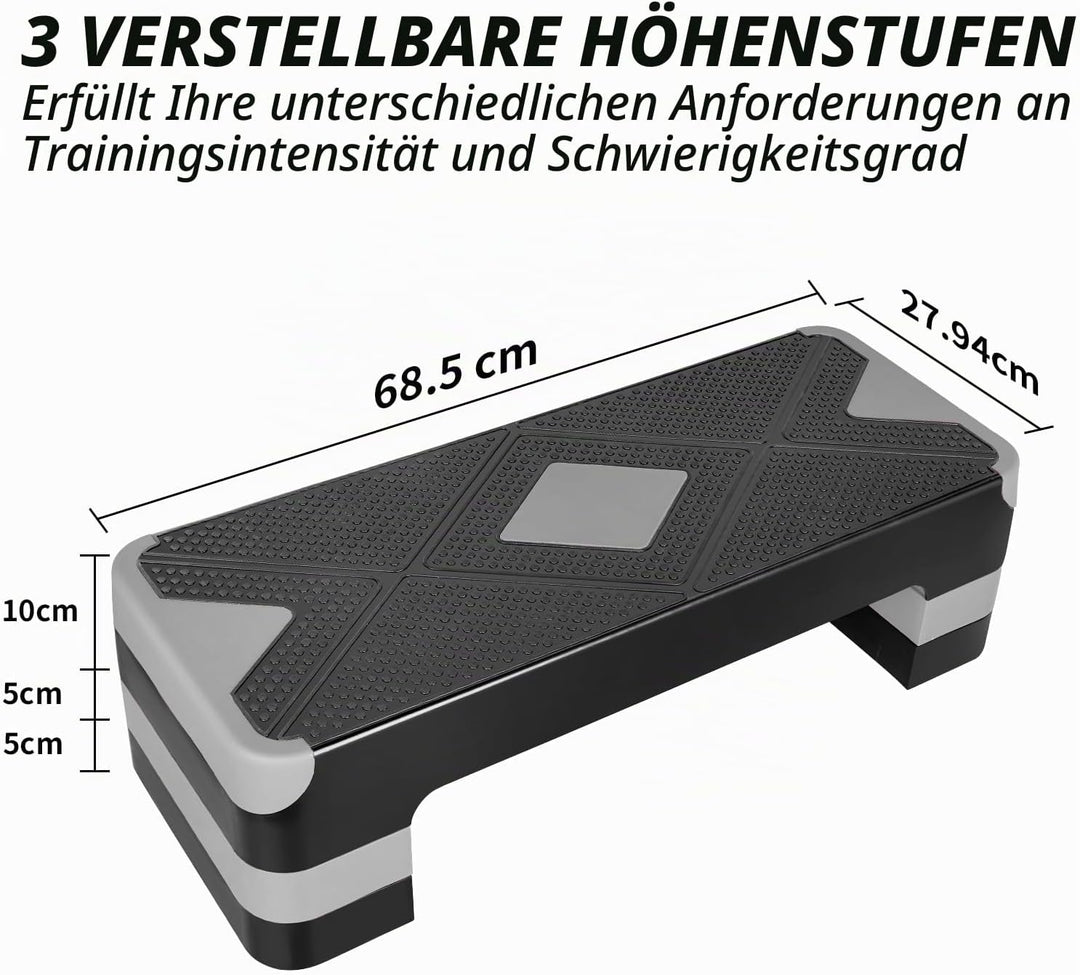Aerobic Steppbrett Höhenverstellbar Stepper mit 3 Stufen 10/15/20cm, rutschfest Fitness Step-Bench f