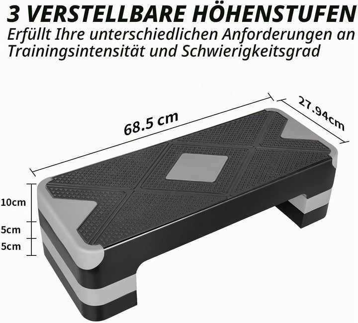 Aerobic Steppbrett Höhenverstellbar Stepper mit 3 Stufen 10/15/20cm, rutschfest Fitness Step-Bench f
