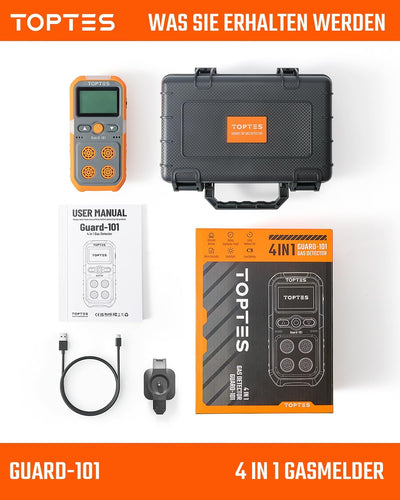 TopTes Guard-101 Gasmelder, 4 Gasmelder Für H2S, CO, LEL Und O2, Mit Vibration, Licht- Und Tonalarm,