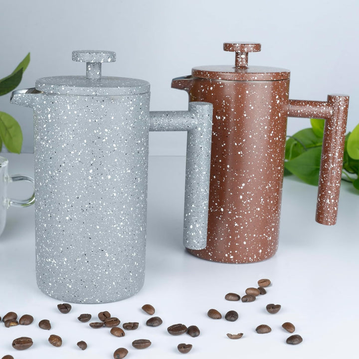 Café Olé CFD-08RG Doppelwandiger Kaffeebereiter aus hochwertigem Edelstahl – Rot Granit, für 8-Mokka