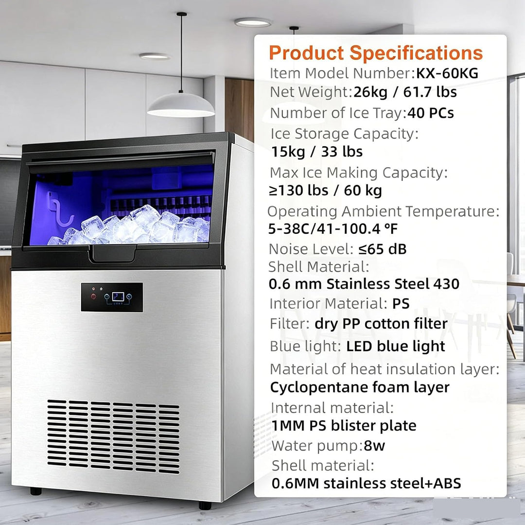 Kommerzielle Eismaschine Eiswürfelmaschine 60 kg/24 Std, Kommerzielle Eiswürfelmaschine Freistehende