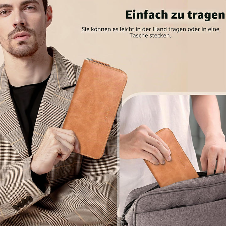 VISOUL Premium Brieftasche Echtleder/Italienisches Leder mit RFID-Schutz, XL Geldbörse für Herren Kh