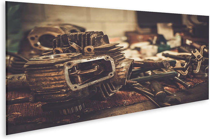 islandburner Bild auf Leinwand Teil Eines Motorrad Motors Auf Einem Tisch In Der Werkstatt Bilder Wa