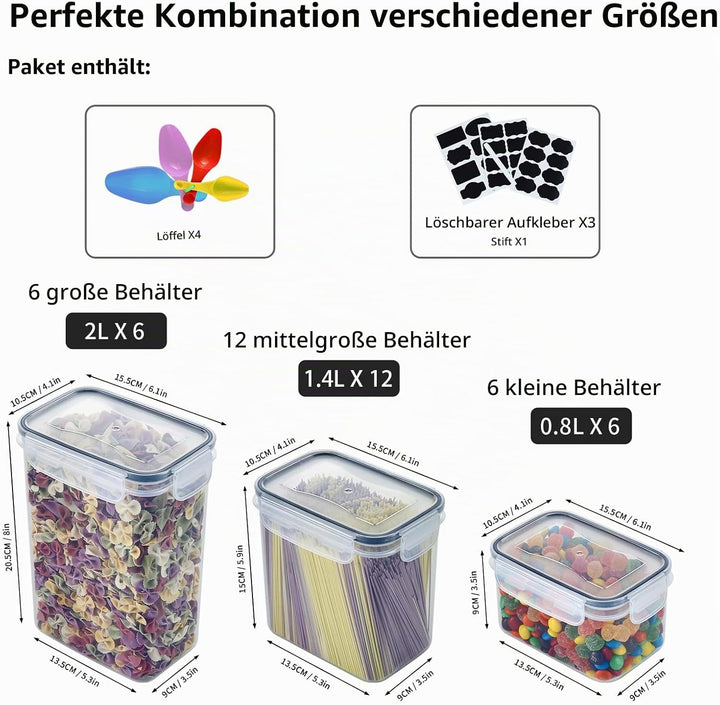 Hibisaws Vorratsdosen Set of 24，vorratsdosen mit deckel luftdicht, Aufbewahrungsbox Küche organizer