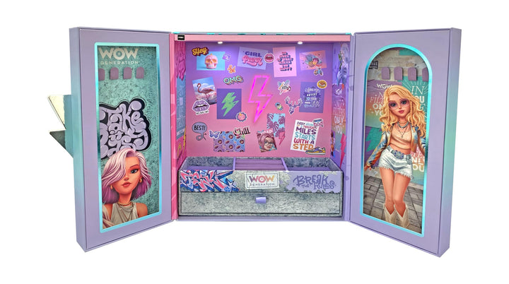 WOW GENERATION Schmuckkästchen für Kinder mit LED-Lichtern, Schmuck-Organizer mit Fächern, Haken und