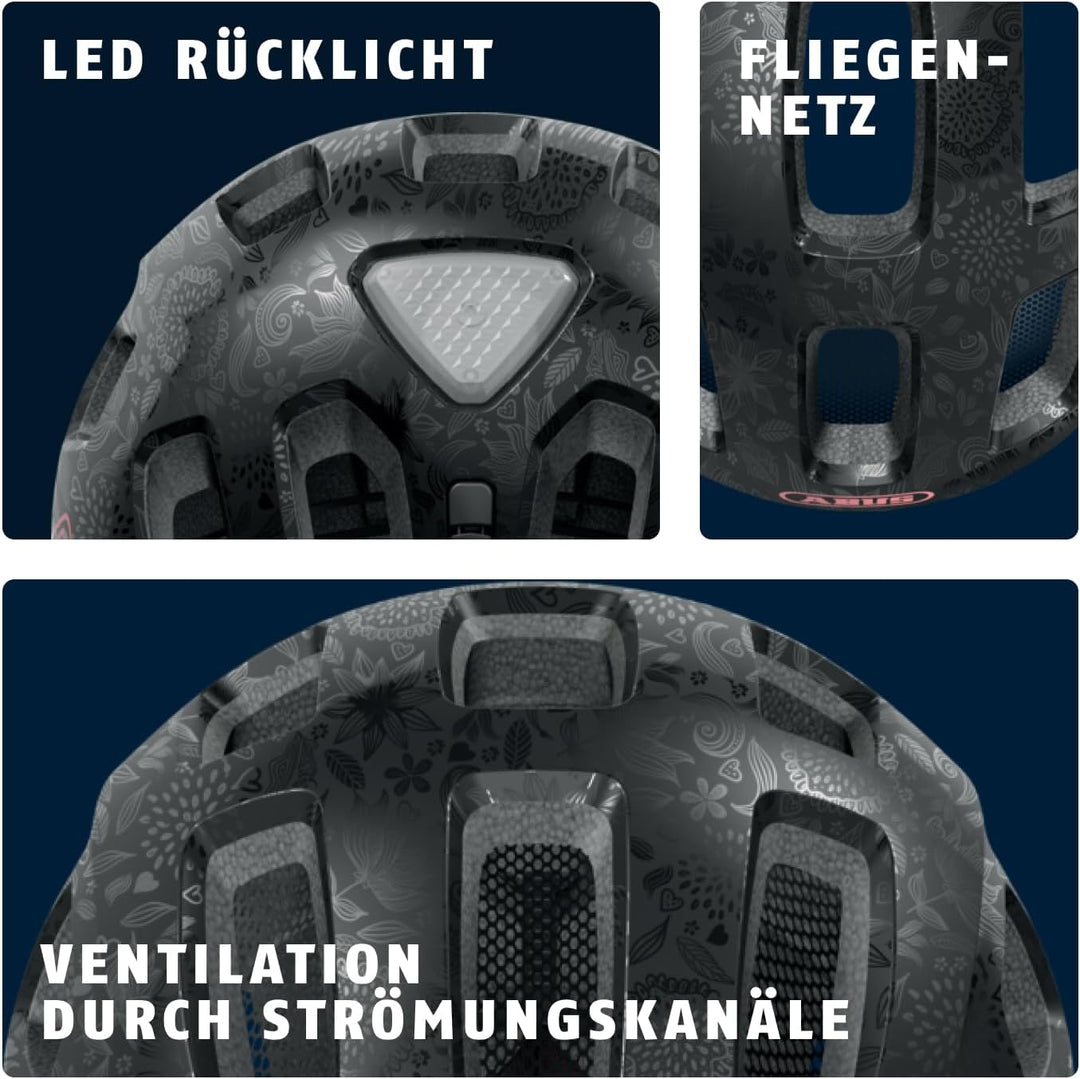 ABUS Fahrradhelm Youn-I 2.0 - mit Licht für Kinder, Jugendliche und junge Erwachsene - für Mädels un