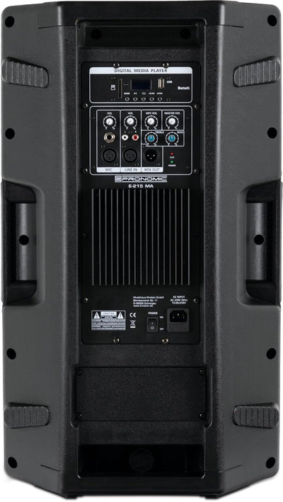 Pronomic E-215 MA - Aktive 2-Wege Box - Leistung: 120 Watt (RMS) - 15" Woofer + 1,0" Kompressions-Tr