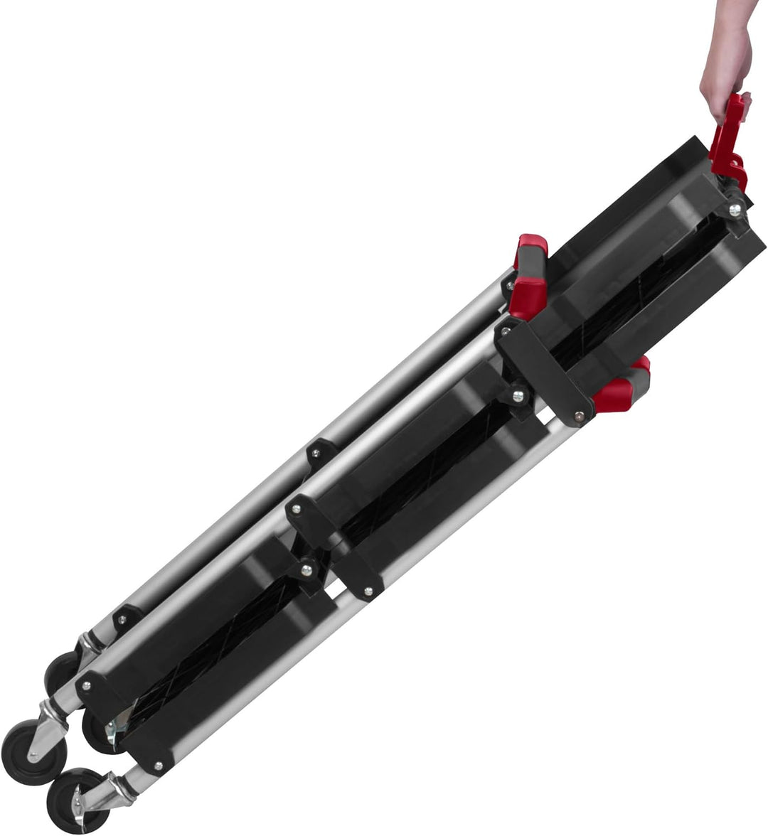 Mahlzeit Faltbarer Servierwagen mit Rollen | 64 x 40,5 x 82 cm, Bis zu 150 kg Belastbar | Rot/Schwar