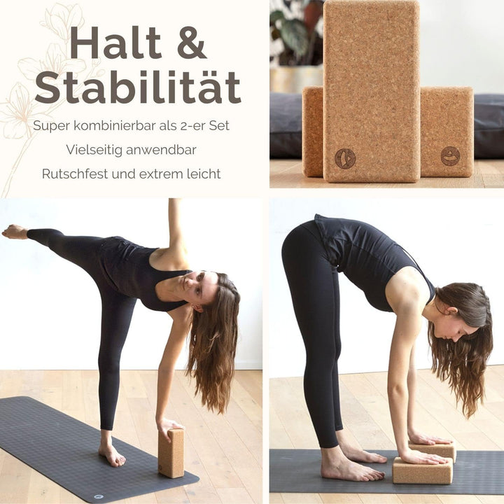 Bodhi Yoga Block Kork Brick | Einzeln & als Set | 100% Naturkork – Universal Yogaklotz | Umweltfreun