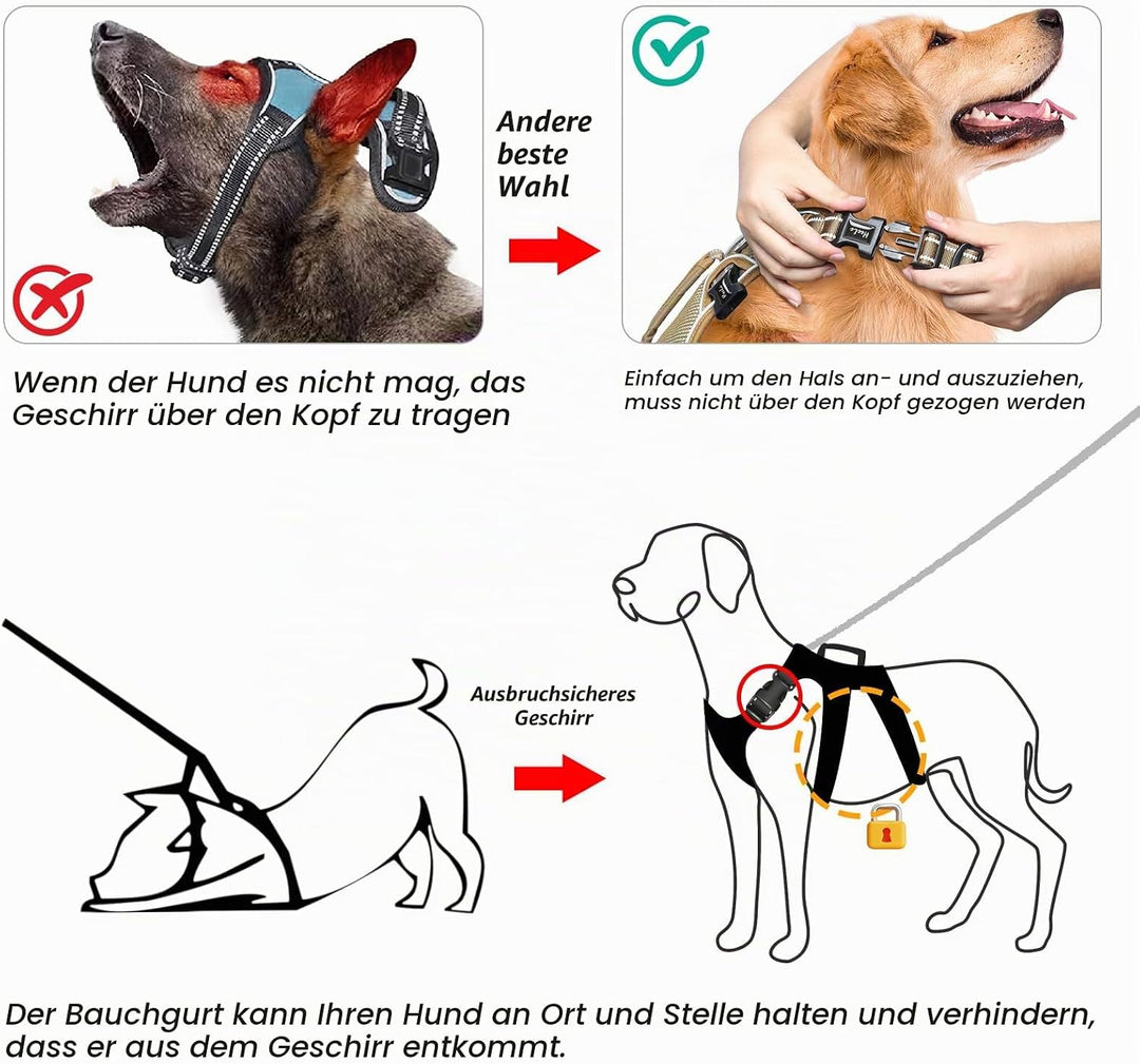 HEELE Hundegeschirr, Ausbruchsicher, Schnalle im Halsbereich, Reflektierend, Brustgeschirr mit Robus