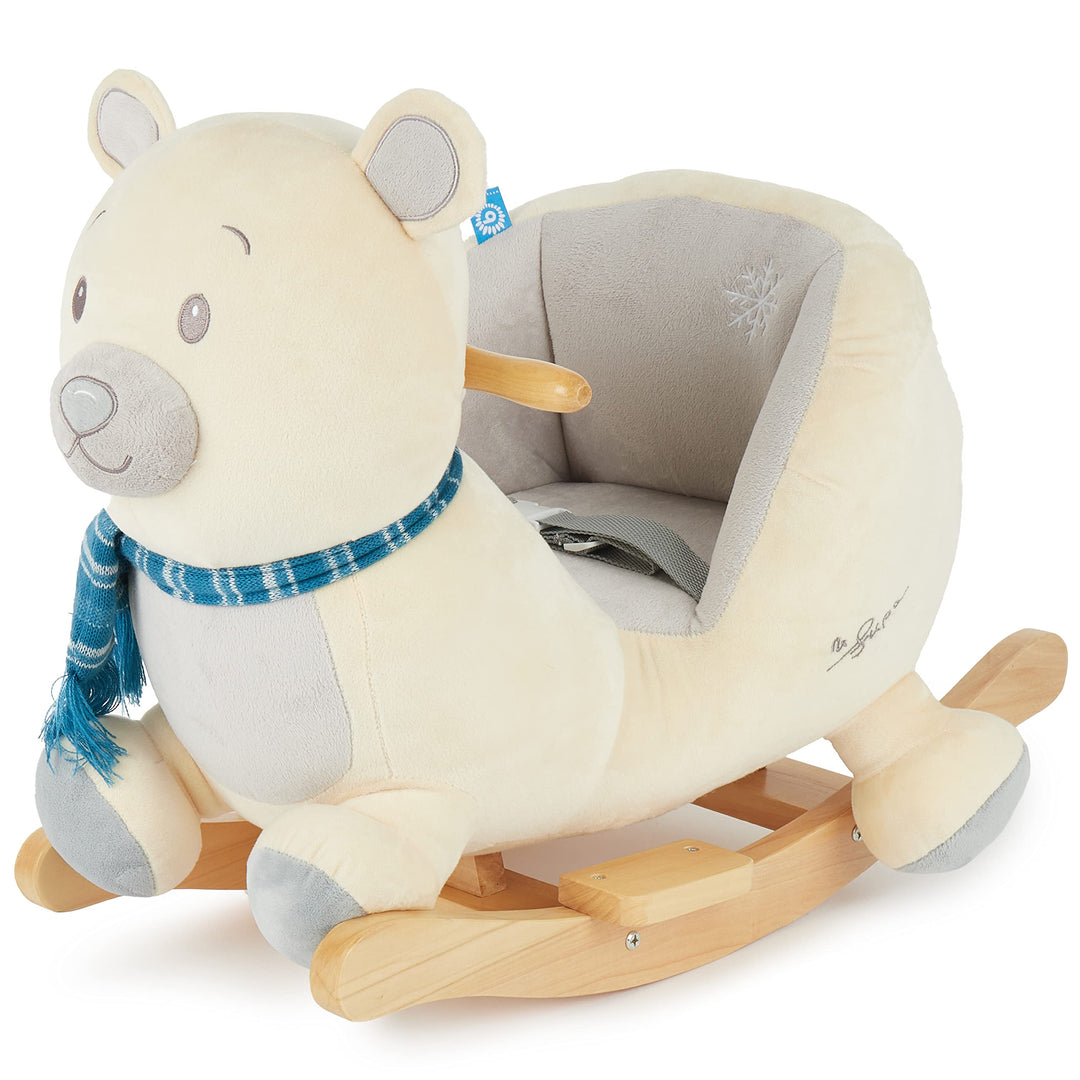 Bieco Plüsch Schaukeltier Eisbär Lars | 60 cm | Kinder Schaukelstuhl mit Sicherheitsgurt | Baby Scha