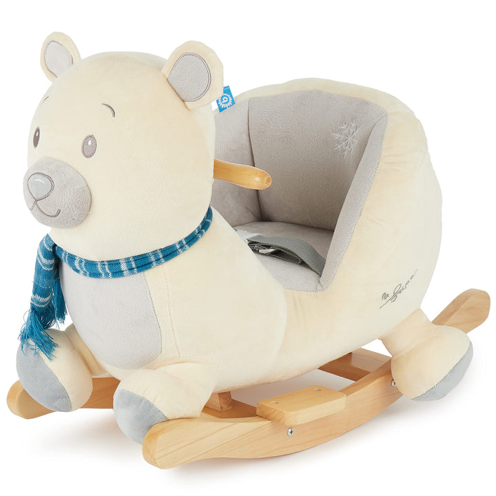 Bieco Plüsch Schaukeltier Eisbär Lars | 60 cm | Kinder Schaukelstuhl mit Sicherheitsgurt | Baby Scha