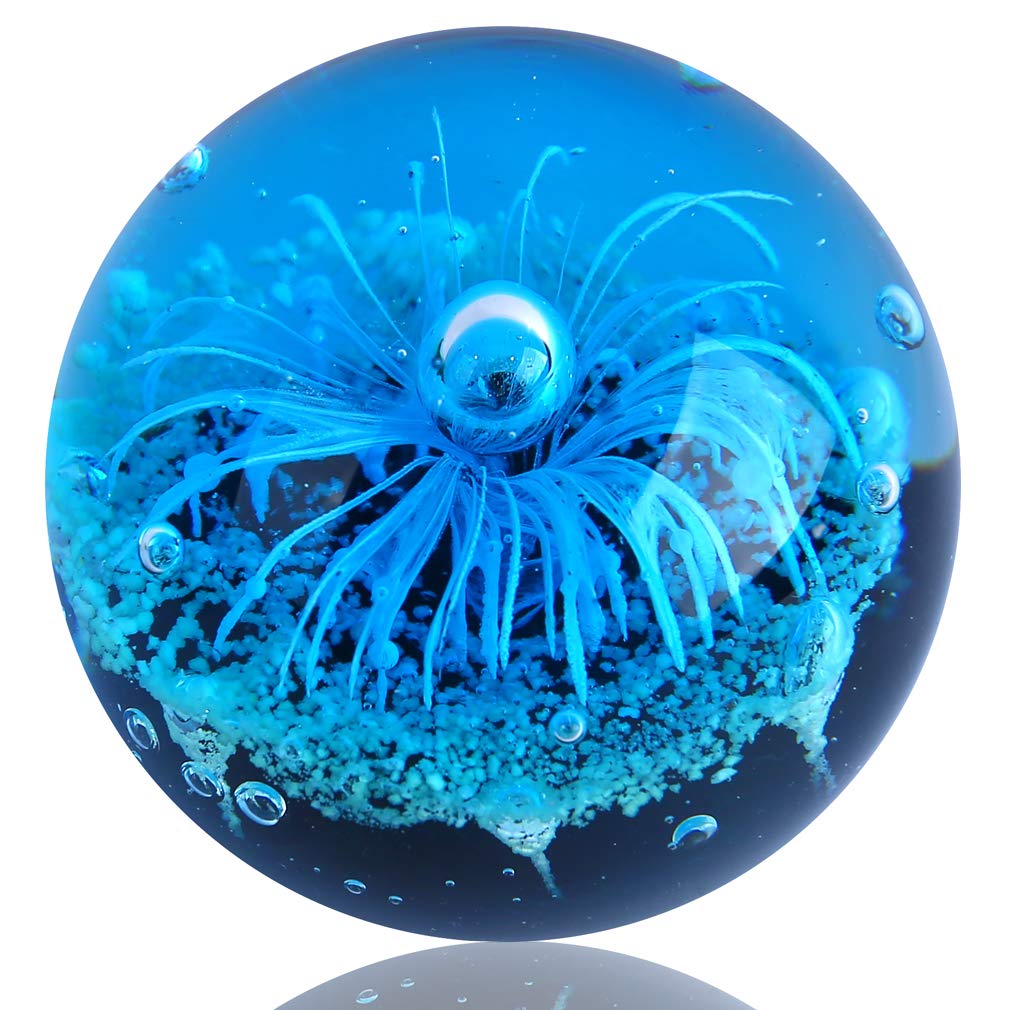 EUSTUMA Glas Blau Blume Kugel Figur, Briefbeschwerer Glaskugel, Meer Pflanze Ornament Für Fisch Tank