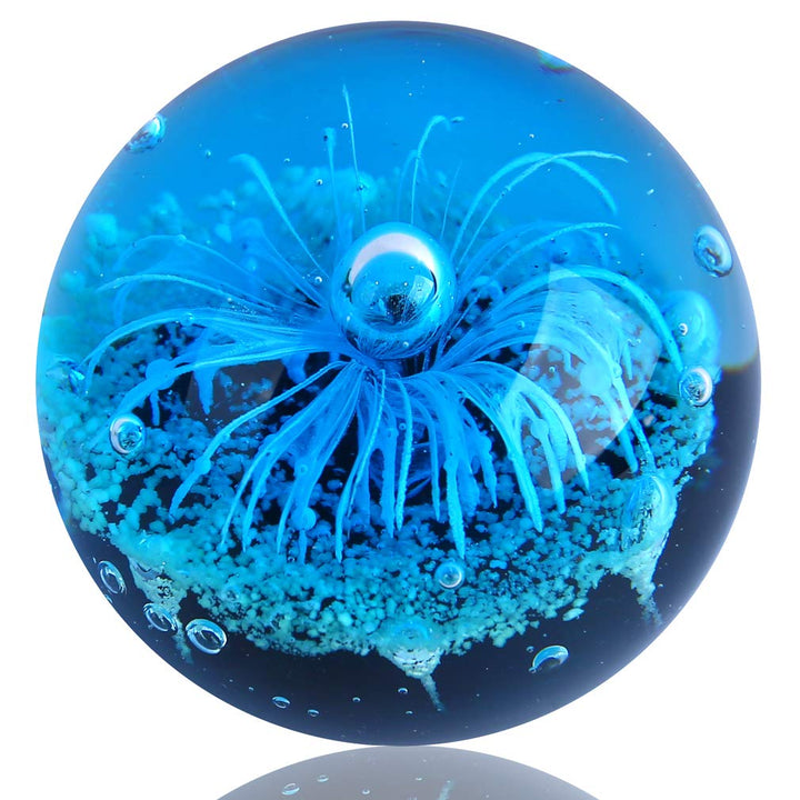 EUSTUMA Glas Blau Blume Kugel Figur, Briefbeschwerer Glaskugel, Meer Pflanze Ornament Für Fisch Tank