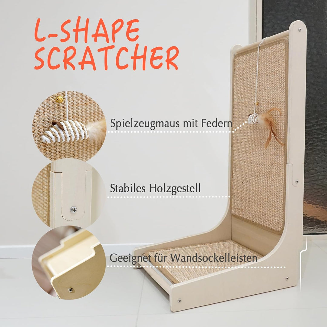 Katzenkratzbrett, Sisal-Kratzmatte, L-förmiges Kratzbrett für Wohnungskatzen, Bodenmontierter Kratze