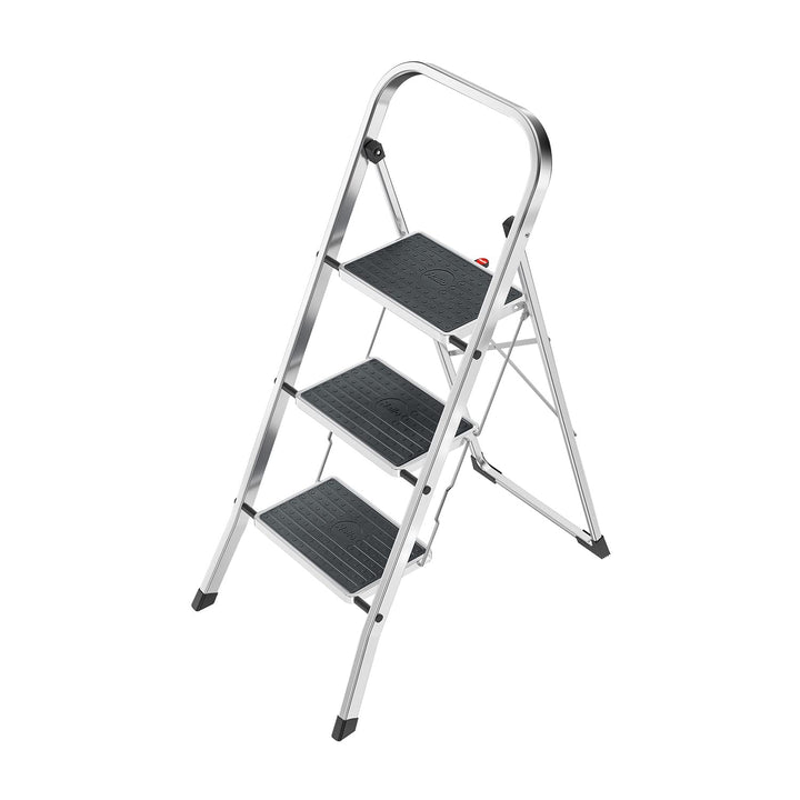 Hailo Alu-Klapptritt StandardLine, 3 grosse Stahl-Stufen bis 150 kg, kleine Alu Leiter mit Anti-Ruts