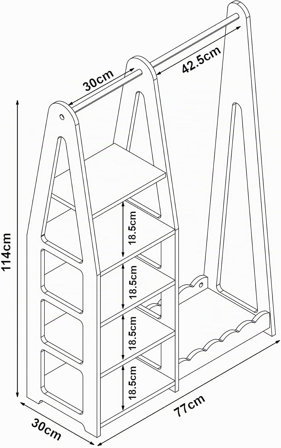 [en.casa] Kindergarderobe stehend Vestnes Kinder Kleiderschrank mit Kleiderstange 114 x 77 x 30 cm K