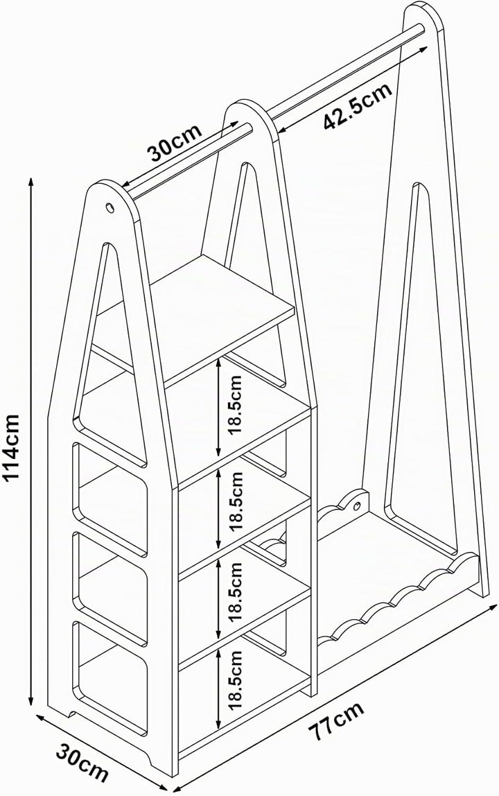 [en.casa] Kindergarderobe stehend Vestnes Kinder Kleiderschrank mit Kleiderstange 114 x 77 x 30 cm K