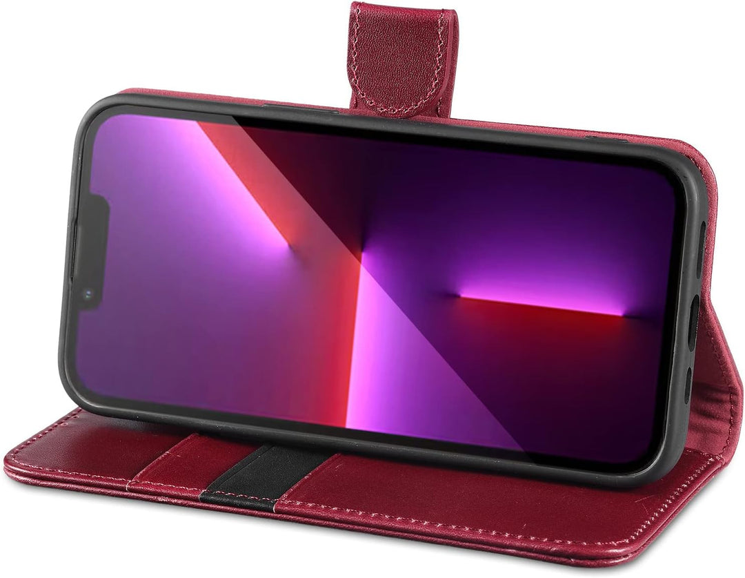LENSUN Echtleder Hülle für iPhone 13 Pro, Handyhülle [Echtes Leder][Magnetverschluss][RFID Blocker]
