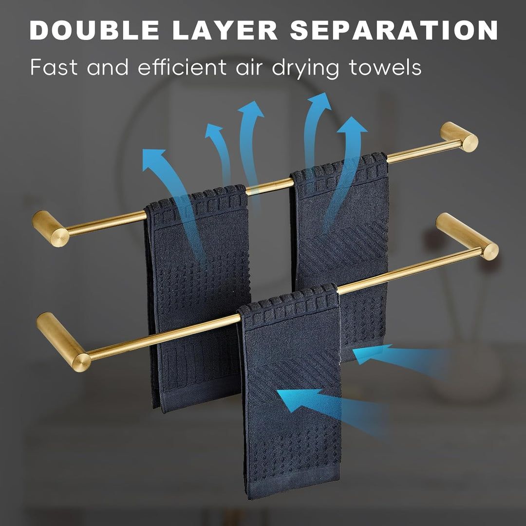 Leekayer 78cm Badezimmer Goldene Doppelschichthandtücherstange, Wandhandtücherhalter, Edelstahl, Sch