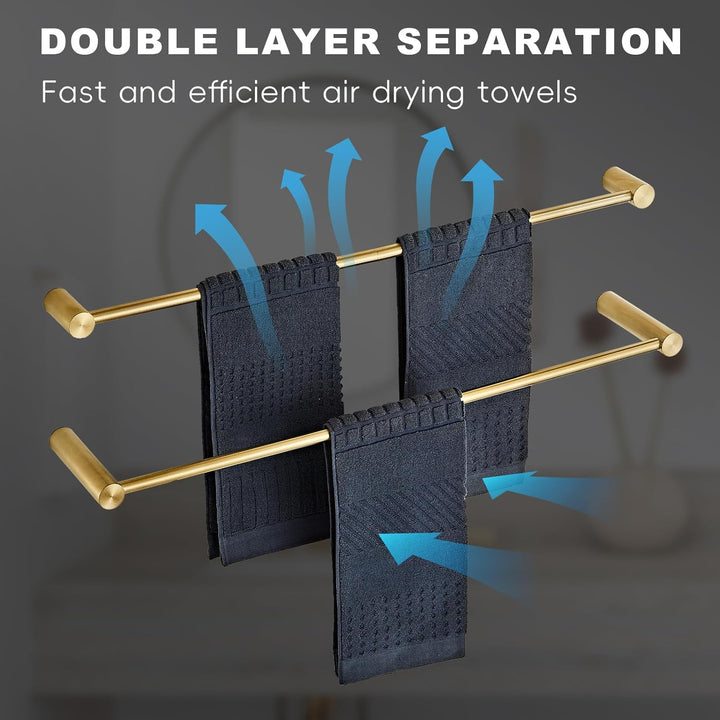 Leekayer 78cm Badezimmer Goldene Doppelschichthandtücherstange, Wandhandtücherhalter, Edelstahl, Sch