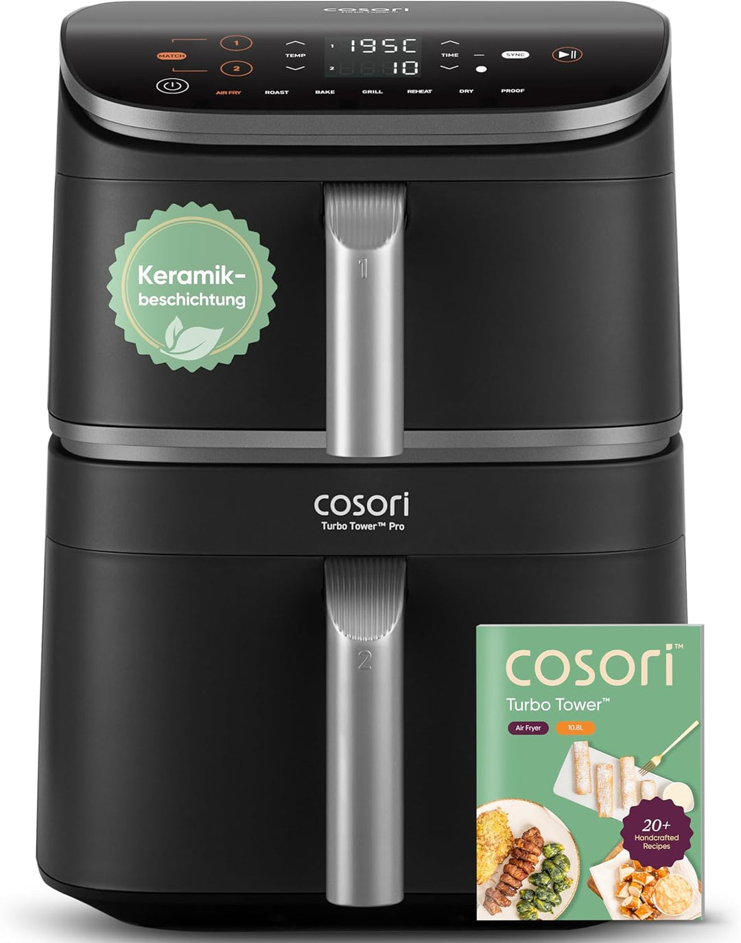 COSORI Turbo Tower Pro Heissluftfritteuse 2 kammern, 10,8L Double Stack Airfryer mit DualBlaze, Kera