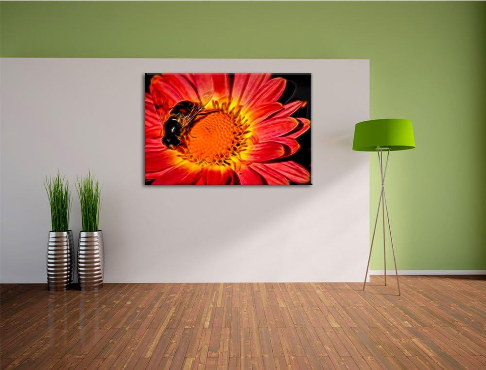 winzige Biene auf Margarete schwarz/weiss Deluxe Format: 100x70 cm auf Leinwand, XXL riesige Bilder