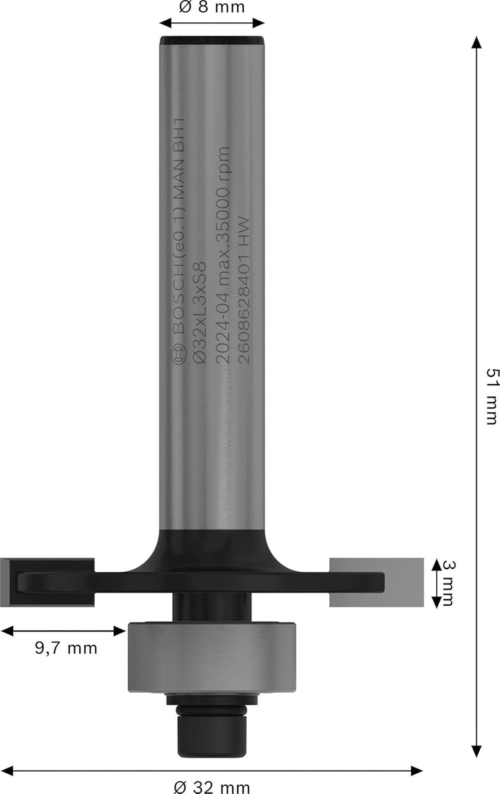 PRO Router Bit Slotting, L 3, Shank 8 mm 8mm Schaft 3 mm, 8mm Schaft 3 mm