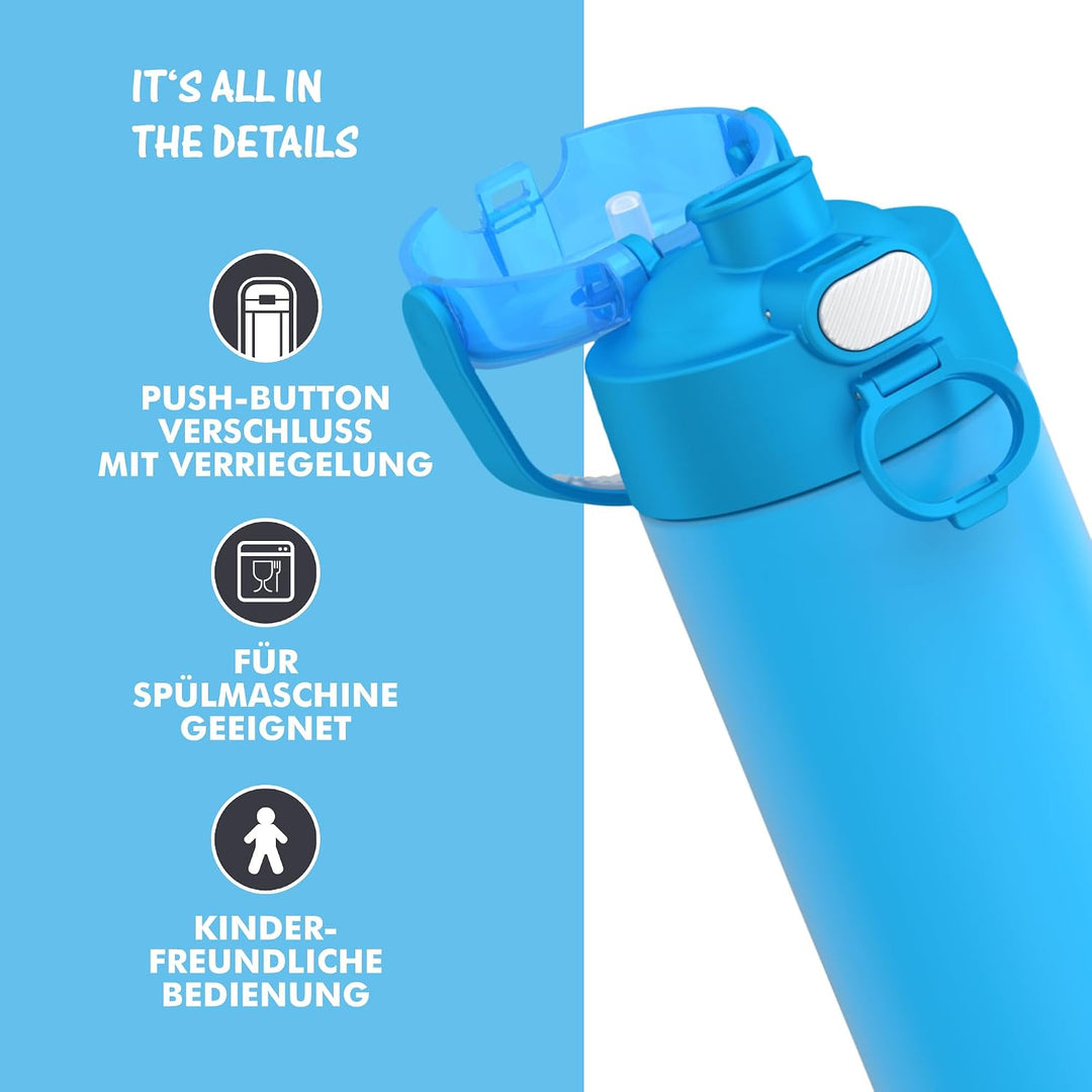 THERMOS kids FUNTAINER Trinkflasche 0,47 l, 12 h kalt, neon blue, Neon Blue